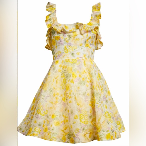 Zimmermann Floral Mini Dress in Yellow and Cream - Picture 5 of 8